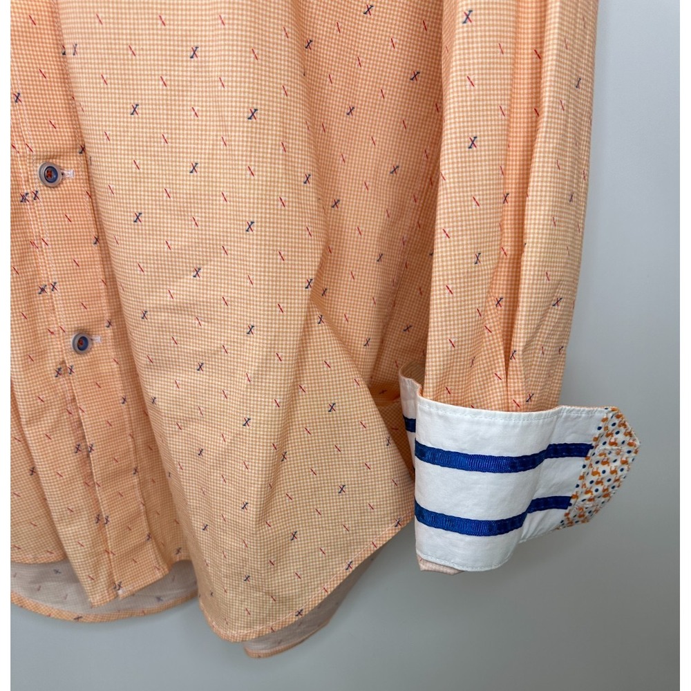 Robert Graham X Collection Orange Geometric Print Shirt XL Button LS Flip Cuff - Picture 10 of 16